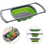 Collapsible Colander, Green Food Strainer Over the Sink Colanders Strainers with Extendable Handles, 6-Quart, Dishwasher-Safe Kitchen Folding Strainer for Pasta, Vegetables and Fruits by Polerce
