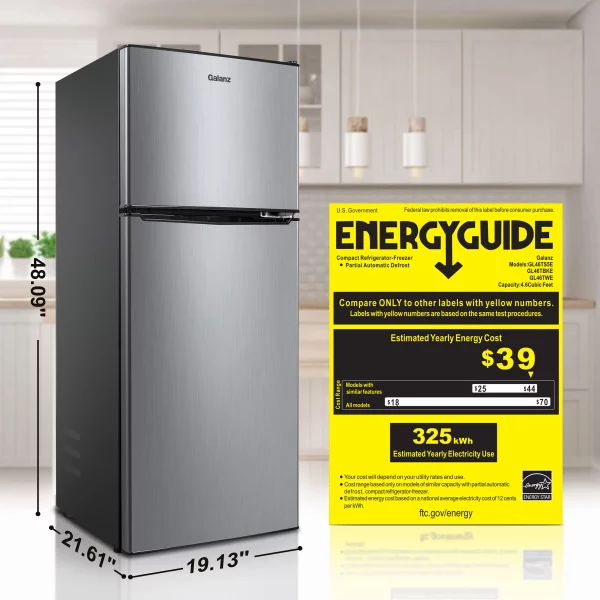 Galanz 4.6. Cu ft Two Door Mini Refrigerator with Freezer, Stainless Steel
