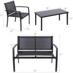 Vineego 4 Pieces Patio Furniture Outdoor furniture Outdoor Patio Furniture Set Textilene Bistro Set Modern Conversation Set Black Bistro Set with Loveseat Tea Table for Home, Lawn and Balcony (Black