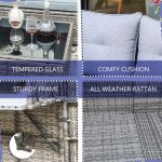 JOIVI Patio Conversation Set, PE Wicker Rattan Outdoor Furniture Set, 2 Ways Small Sectional Sofa Lounge and Love Seat with Cushions, Tempered Glass Coffee Table, Silver-Gray