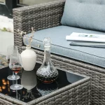 JOIVI Patio Conversation Set, PE Wicker Rattan Outdoor Furniture Set, 2 Ways Small Sectional Sofa Lounge and Love Seat with Cushions, Tempered Glass Coffee Table, Silver-Gray