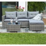 JOIVI Patio Conversation Set, PE Wicker Rattan Outdoor Furniture Set, 2 Ways Small Sectional Sofa Lounge and Love Seat with Cushions, Tempered Glass Coffee Table, Silver-Gray