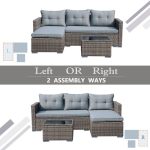 JOIVI Patio Conversation Set, PE Wicker Rattan Outdoor Furniture Set, 2 Ways Small Sectional Sofa Lounge and Love Seat with Cushions, Tempered Glass Coffee Table, Silver-Gray