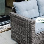 JOIVI Patio Conversation Set, PE Wicker Rattan Outdoor Furniture Set, 2 Ways Small Sectional Sofa Lounge and Love Seat with Cushions, Tempered Glass Coffee Table, Silver-Gray