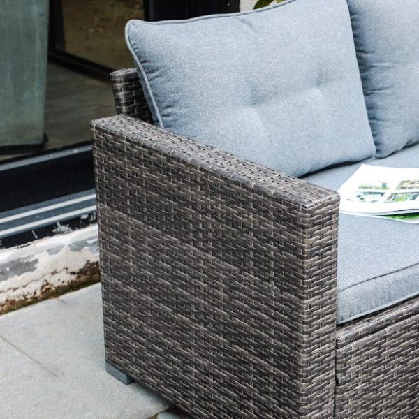 JOIVI Patio Conversation Set, PE Wicker Rattan Outdoor Furniture Set, 2 Ways Small Sectional Sofa Lounge and Love Seat with Cushions, Tempered Glass Coffee Table, Silver-Gray