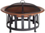 John Timberland Copper and Black Outdoor Fire Pit Round 30" Steel Wood Burning with Spark Screen and Fire Poker for Backyard Patio Camping