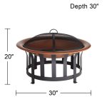 John Timberland Copper and Black Outdoor Fire Pit Round 30" Steel Wood Burning with Spark Screen and Fire Poker for Backyard Patio Camping