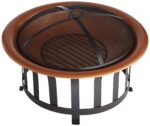 John Timberland Copper and Black Outdoor Fire Pit Round 30" Steel Wood Burning with Spark Screen and Fire Poker for Backyard Patio Camping