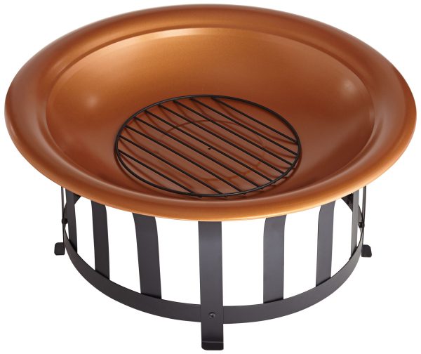 John Timberland Copper and Black Outdoor Fire Pit Round 30" Steel Wood Burning with Spark Screen and Fire Poker for Backyard Patio Camping