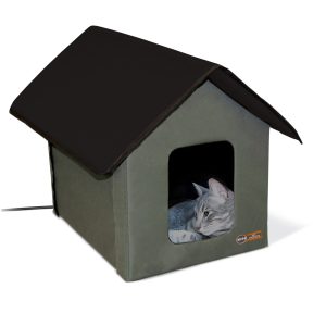 K&H Pet Products Outdoor Heated Kitty House Cat Shelter Olive/Black 19 X 22 X 17 Inches