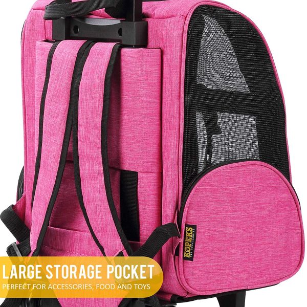 KOPEKS Deluxe Dog Carrier Backpack with Wheels, Heather Pink
