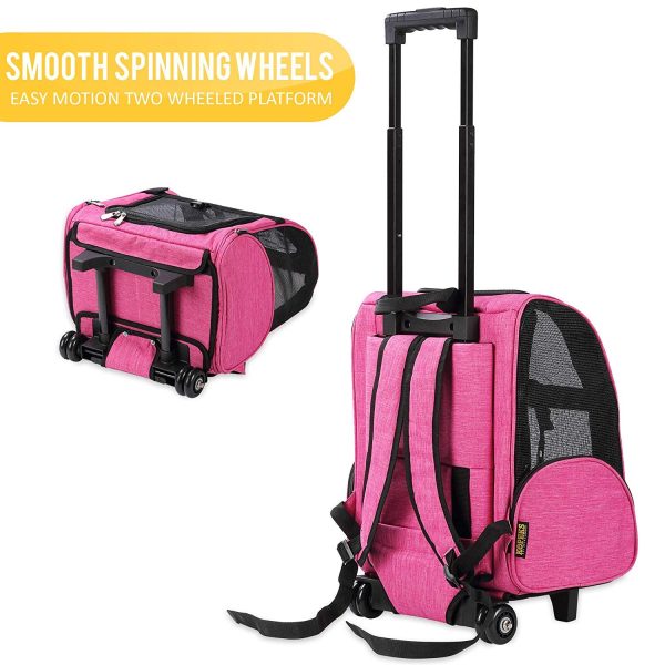 KOPEKS Deluxe Dog Carrier Backpack with Wheels, Heather Pink