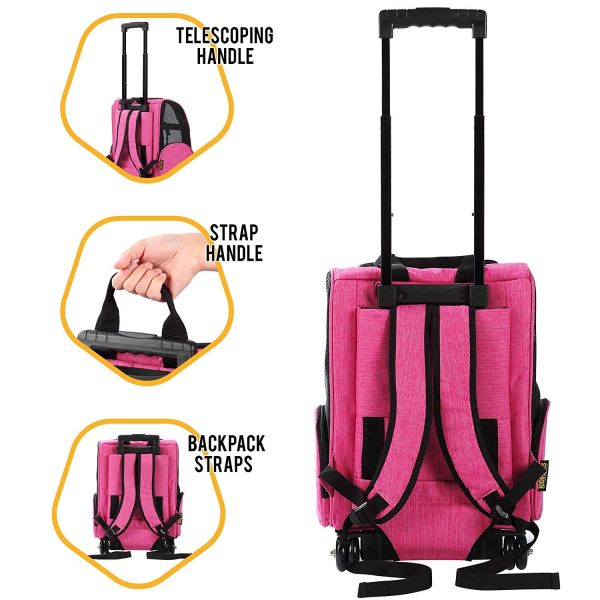 KOPEKS Deluxe Dog Carrier Backpack with Wheels, Heather Pink