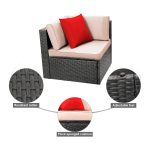 LACOO 5 Pieces Outdoor Indoor Furniture Sectional Sofa Modern Wicker Sets with Cushion All Weather Rattan Conversation Set with Glass Coffee Table and Armchair for Patio Backyard Poolside Garden