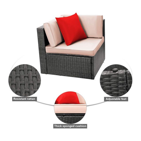 LACOO 5 Pieces Outdoor Indoor Furniture Sectional Sofa Modern Wicker Sets with Cushion All Weather Rattan Conversation Set with Glass Coffee Table and Armchair for Patio Backyard Poolside Garden