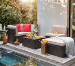 LACOO 5 Pieces Patio Sectional Set PE Rattan Outdoor All-Weather Wicker Conversation Set with Table, Beige