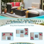 LACOO 5 Pieces Patio Sectional Set PE Rattan Outdoor All-Weather Wicker Conversation Set with Table, Beige