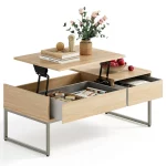 LINSY HOME Lift Top Coffee Table with Storage, 37" Adjustable Tea Table for Living Room, Walnut Brown