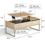 LINSY HOME Lift Top Coffee Table with Storage, 37" Adjustable Tea Table for Living Room, Walnut Brown