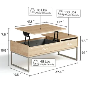 LINSY HOME Lift Top Coffee Table with Storage, 37 Adjustable Tea Table for Living Room, Walnut Brown img 2