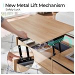 LINSY HOME Lift Top Coffee Table with Storage, 37" Adjustable Tea Table for Living Room, Walnut Brown