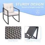 Lacoo 3 Pieces Patio Rocking Chair Outdoor Wicker Bistro Sets Modern Outdoor Rocker Furniture Sets Cushioned PE Rattan Chairs Conversation Sets with Glass Coffee Table, Beige
