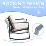 Lacoo 3 Pieces Patio Rocking Chair Outdoor Wicker Bistro Sets Modern Outdoor Rocker Furniture Sets Cushioned PE Rattan Chairs Conversation Sets with Glass Coffee Table, Beige