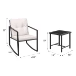 Lacoo 3 Pieces Patio Rocking Chair Outdoor Wicker Bistro Sets Modern Outdoor Rocker Furniture Sets Cushioned PE Rattan Chairs Conversation Sets with Glass Coffee Table, Beige