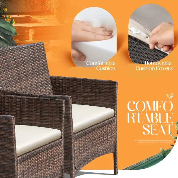 Lacoo 4 Pieces Patio Conversation Set Outdoor Furniture PE Rattan Wicker Chairs Set and Table, Brown