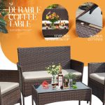 Lacoo 4 Pieces Patio Conversation Set Outdoor Furniture PE Rattan Wicker Chairs Set and Table, Brown