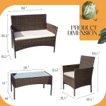 Lacoo 4 Pieces Patio Conversation Set Outdoor Furniture PE Rattan Wicker Chairs Set and Table, Brown