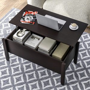 Lift Top Coffee Table with Hidden Storage Compartment, Wood Frame, Lift Tabletop Dining Table with Storage Space for Living Room Reception