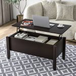 Lift Top Coffee Table with Hidden Storage Compartment, Wood Frame, Lift Tabletop Dining Table with Storage Space for Living Room Reception
