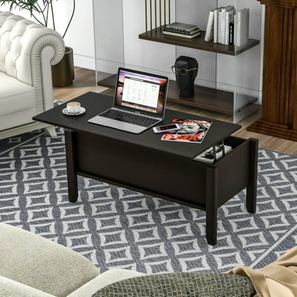 Lift Top Coffee Table with Hidden Storage Compartment, Wood Frame, Lift Tabletop Dining Table with Storage Space for Living Room Reception