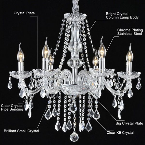 YANSUN Crystal Chandelier 6 Lights Elegant Pendant Ceiling Lamp for Dining Room Living Room Decoration with Chains