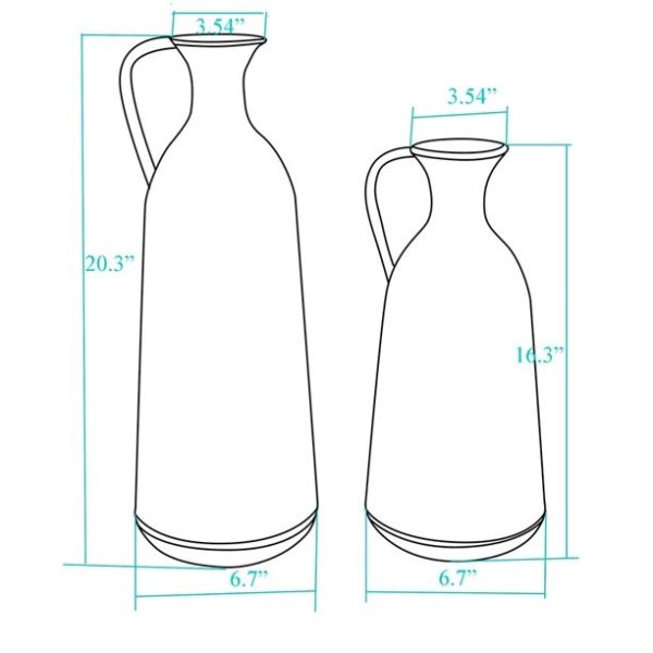 LuxenHome Set of 2 Distressed Off White and Rustic Brown Metal Pitcher Vase