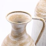 LuxenHome Set of 2 Distressed Off White and Rustic Brown Metal Pitcher Vase