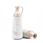 LuxenHome Set of 2 Distressed Off White and Rustic Brown Metal Pitcher Vase