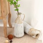 LuxenHome Set of 2 Distressed Off White and Rustic Brown Metal Pitcher Vase