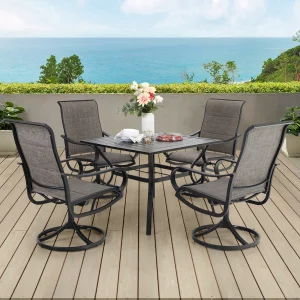 MF Studio 5-Piece Outdoor Patio Dining Set Modern Metal Furniture with 4 PCS Swivel Chairs and 1 PC Square Table, Gray