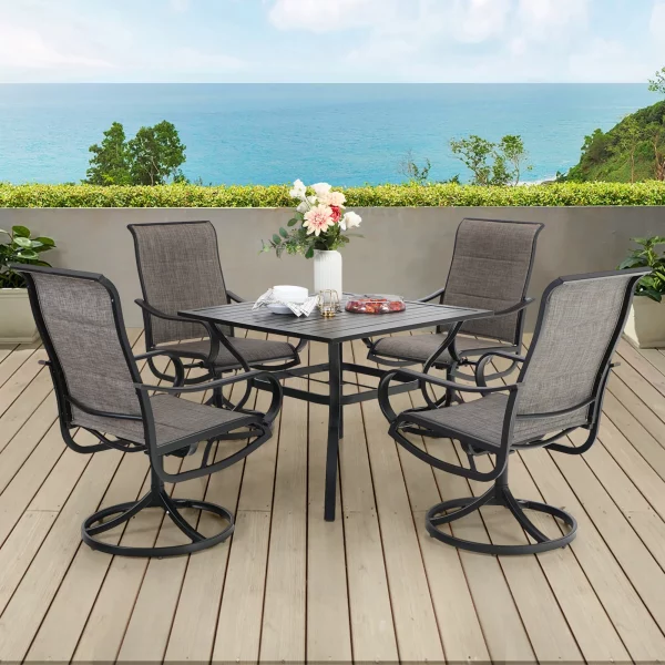 MF Studio 5-Piece Outdoor Patio Dining Set Modern Metal Furniture with 4 PCS Swivel Chairs and 1 PC Square Table, Gray