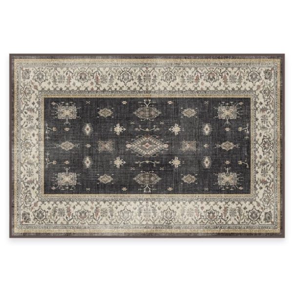 Ruggable Verena Machine Washable Farmhouse Border Area Rug 2' x 3', Dark Wood