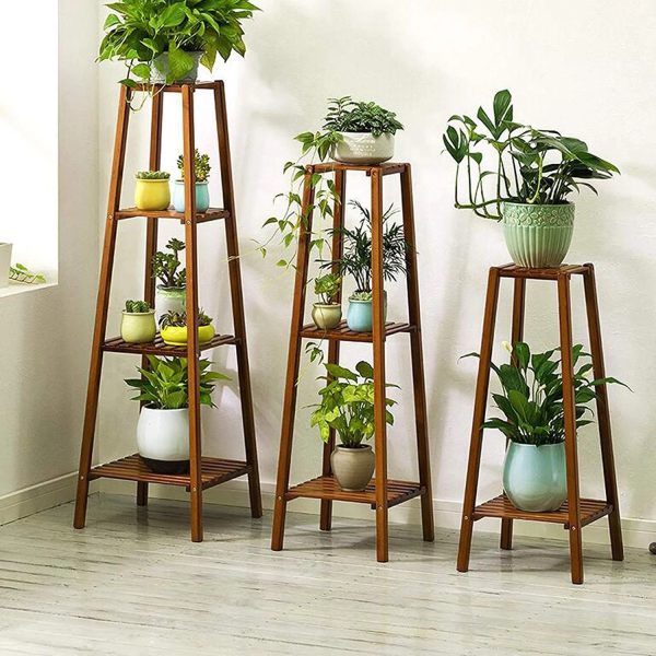 Magshion Bamboo 3 Tier Tall Plant Stand Pot Holder Small Space Table