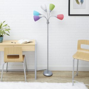 Mainstays 5 Light Floor Lamp, Silver Color with Multi Color Shades Made of Metal(1)