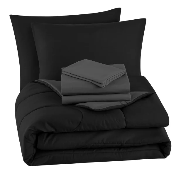 Mainstays Black 8 Piece Bed in a Bag Comforter Set With Sheets, Queen