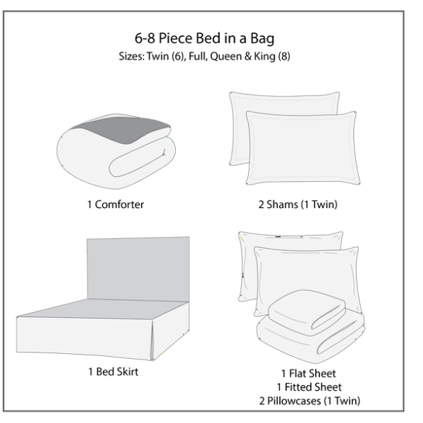 Mainstays Black 8 Piece Bed in a Bag Comforter Set With Sheets, Queen