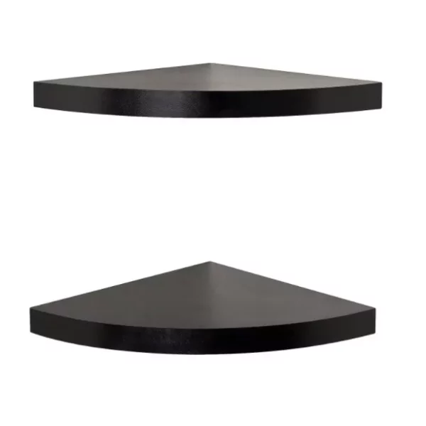 Mainstays Black Corner Shelf Set, 2 Count (9.45"L x 9.45"W x 0.98"H)Medium Density Fiberboard