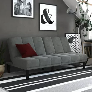 Mainstays Channel Cushion Futon, Grey Microfiber