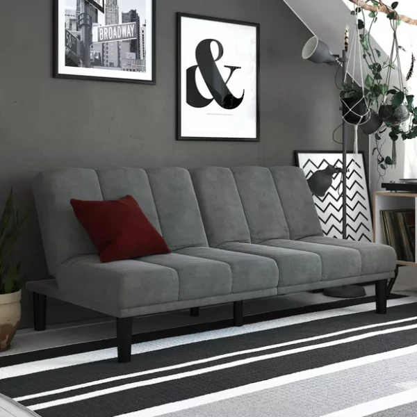 Mainstays Channel Cushion Futon, Grey Microfiber