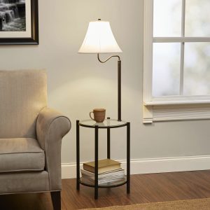 Mainstays Glass End Table Floor Lamp, Matte Black, CFL Bulb Included(1)